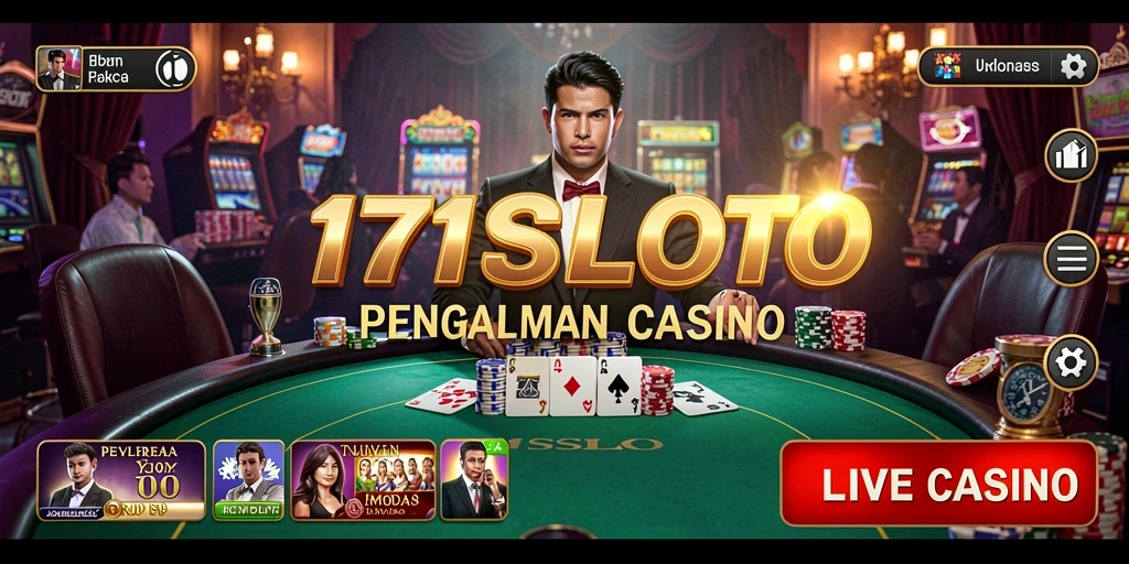 Screenshot gameplay 171SLOT menunjukkan dealer langsung dan suasana kasino yang mendebarkan.