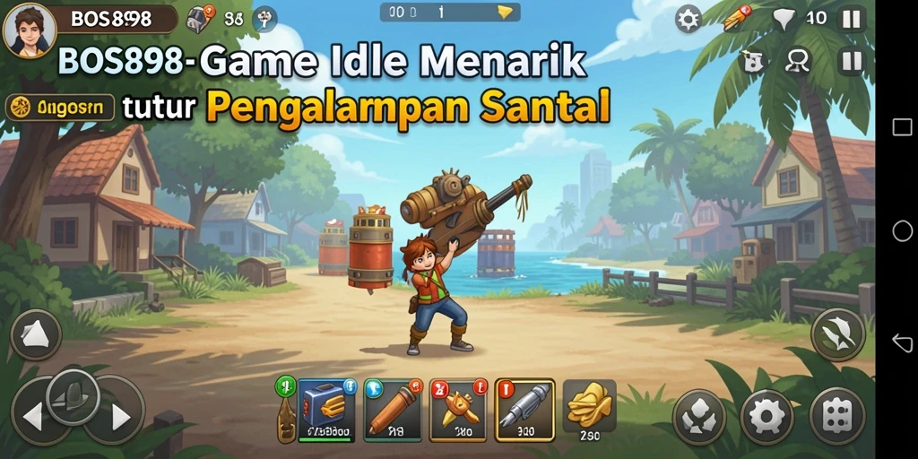 Screenshot gameplay BOS898 menunjukkan karakter yang sibuk mengumpulkan sumber daya.