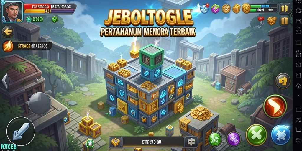 Screenshot JEBOLTOGEL menunjukkan strategi menara pertahanan yang intens.