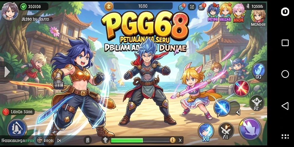 Tampilan gameplay PGG68 yang menarik dan penuh aksi karakter anime.