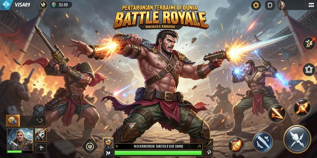 Screenshot menunjukkan aksi intens dalam pertempuran Battle Royale.